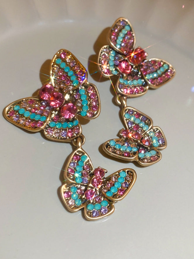 Rhinestone Butterfly Earrings Flowering Girl