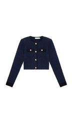 NAVY WEAVE CROPPED CARDIGAN Flowering Girl