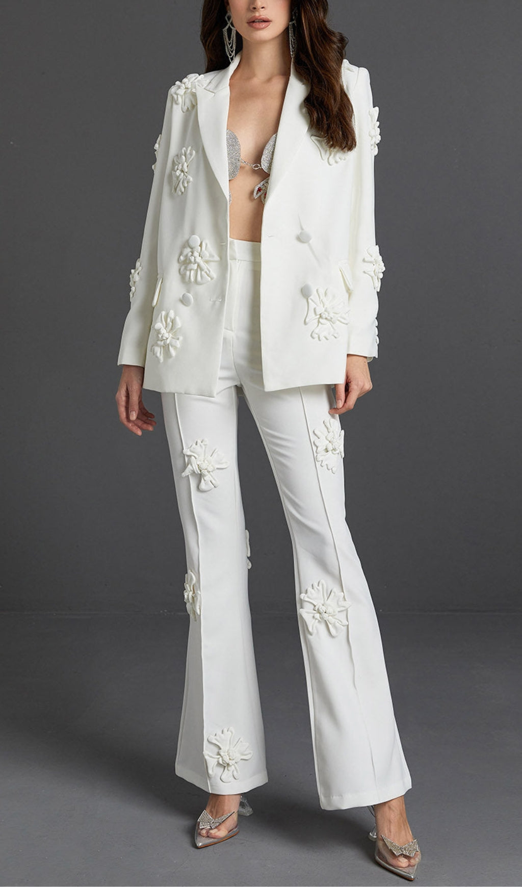 Acedia White Three Dimensional Floral Suit Flowering Girl