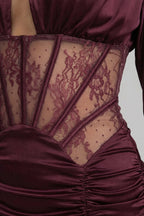 Phoebe Satin Mini Dress With Lace Corset Insert – Burgundy Flowering Girl