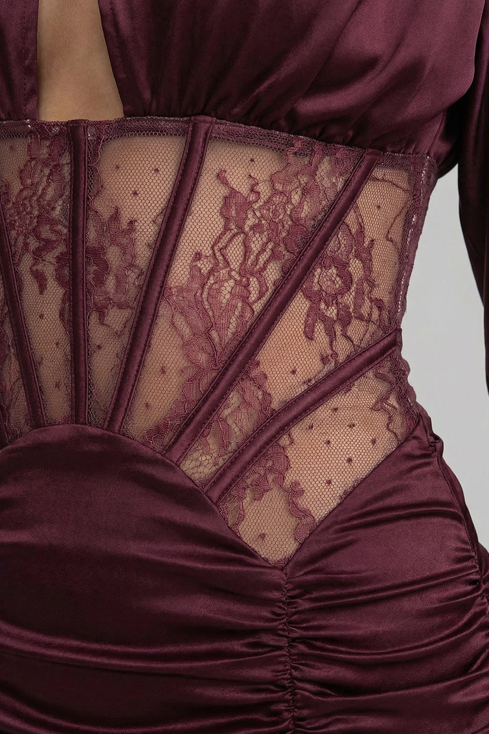 Phoebe Satin Mini Dress With Lace Corset Insert – Burgundy Flowering Girl