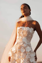 Selene 3D Flower Tiered Maxi Dress In White Flowering Girl