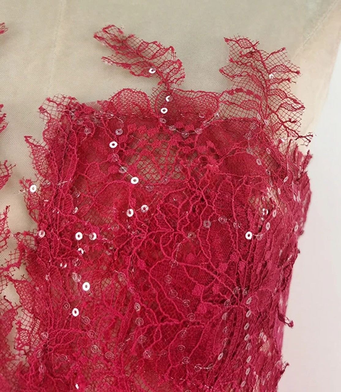 RED FLORAL LACE EMBROIDER MIDI DRESS Flowering Girl