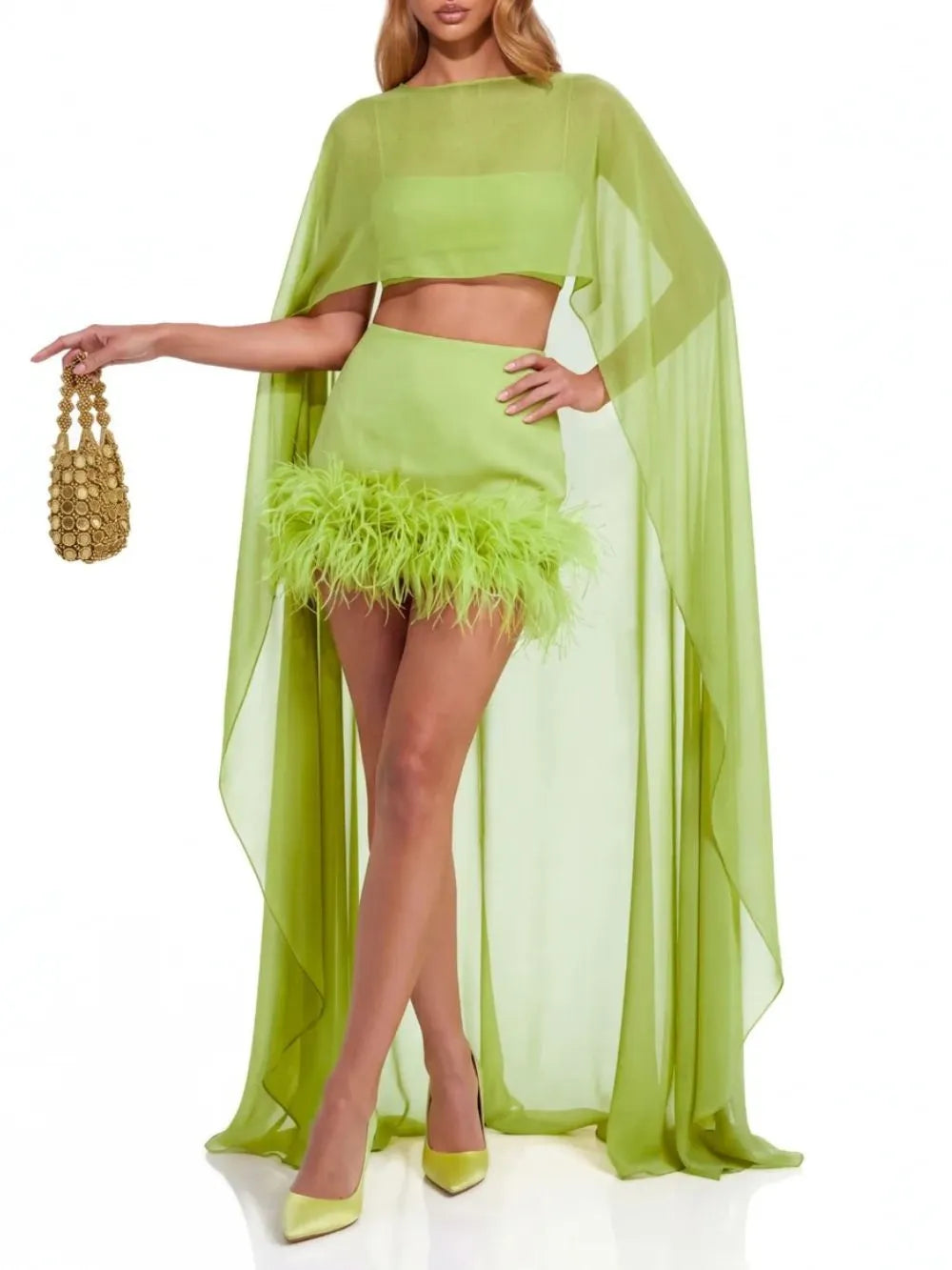 Xurelle Cape Feather Three Piece Set Flowering Girl