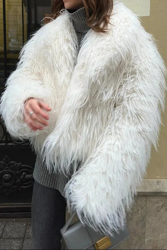Michaelia Fur Lapel Jacket In White Flowering Girl
