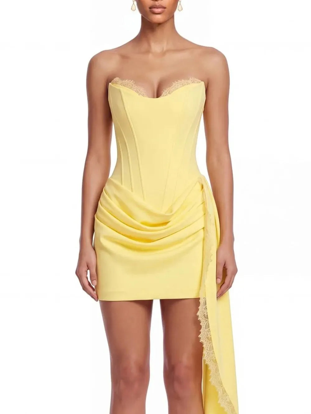 Duyen Strapless Lace Draped Mini Dress Flowering Girl