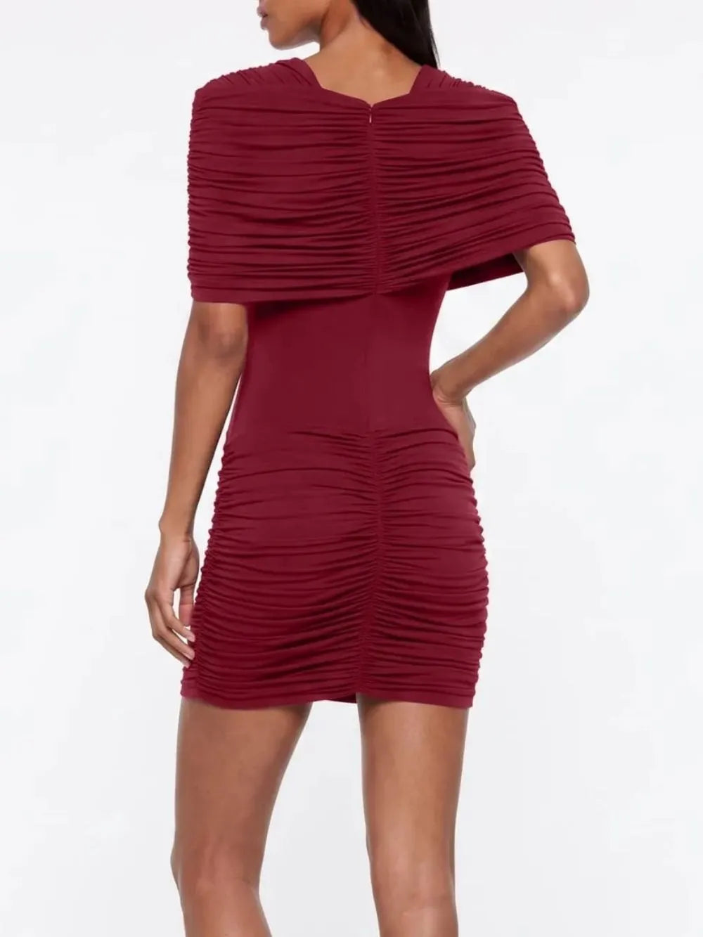 Quvion Shoulder Pad Ruched Mini Dress Flowering Girl