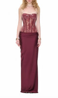 Kawthar Red Strapless Sequin Corset Maxi Dress Flowering Girl