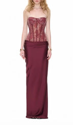 Kawthar Red Strapless Sequin Corset Maxi Dress Flowering Girl