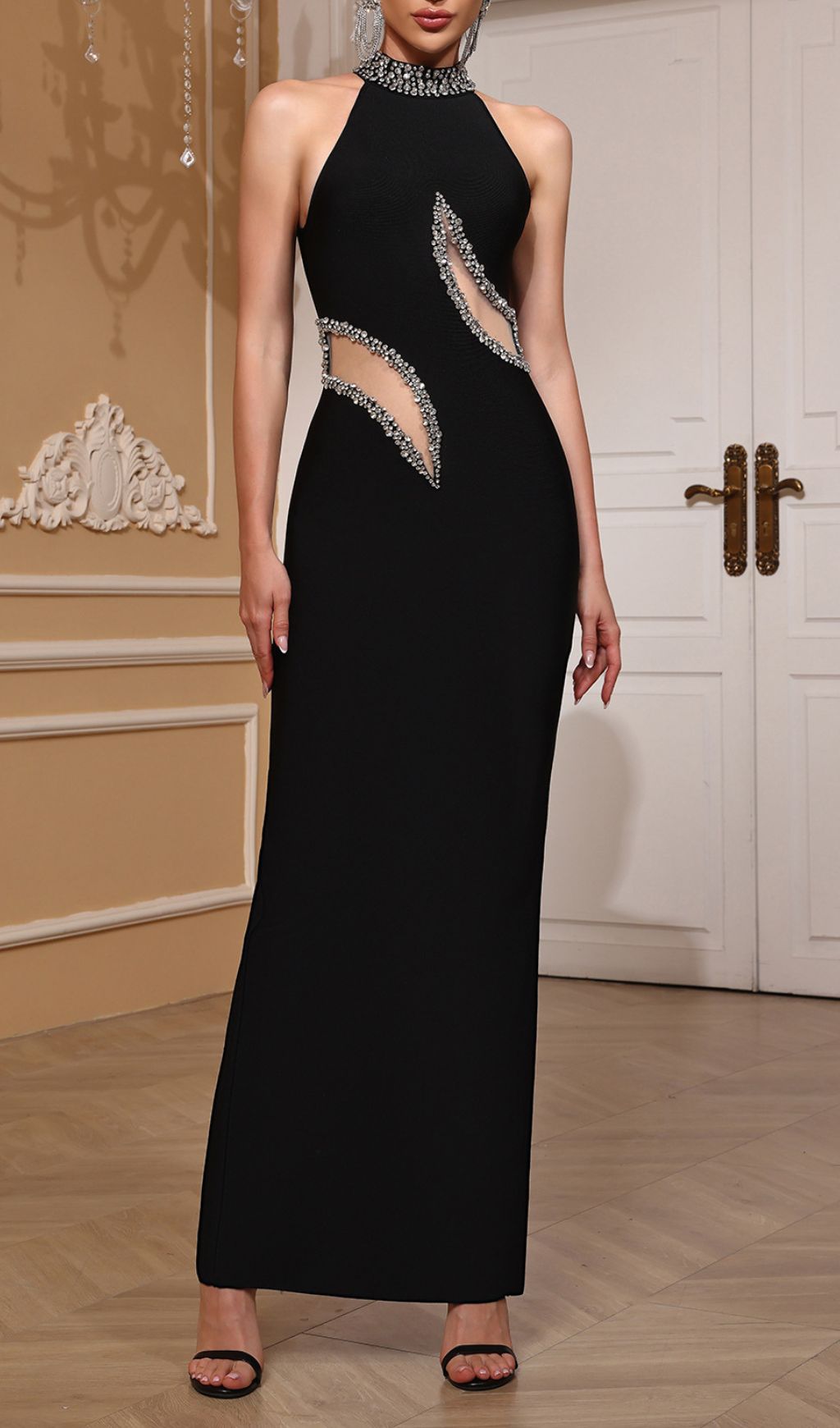 Freyja Black Halter Diamante Bandage Maxi Dress Flowering Girl