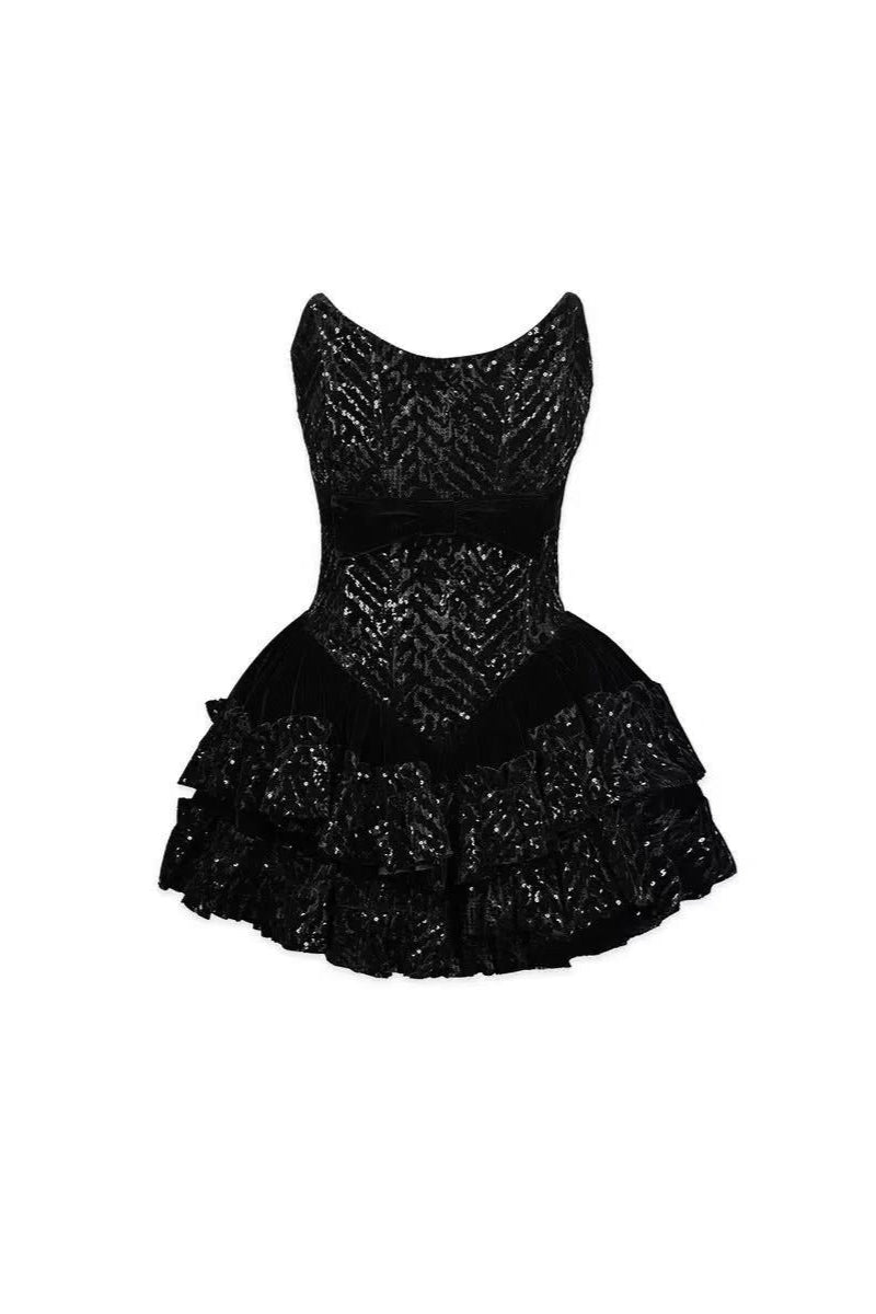 Syraza Strapless Sequin Bow Mini Dress Flowering Girl