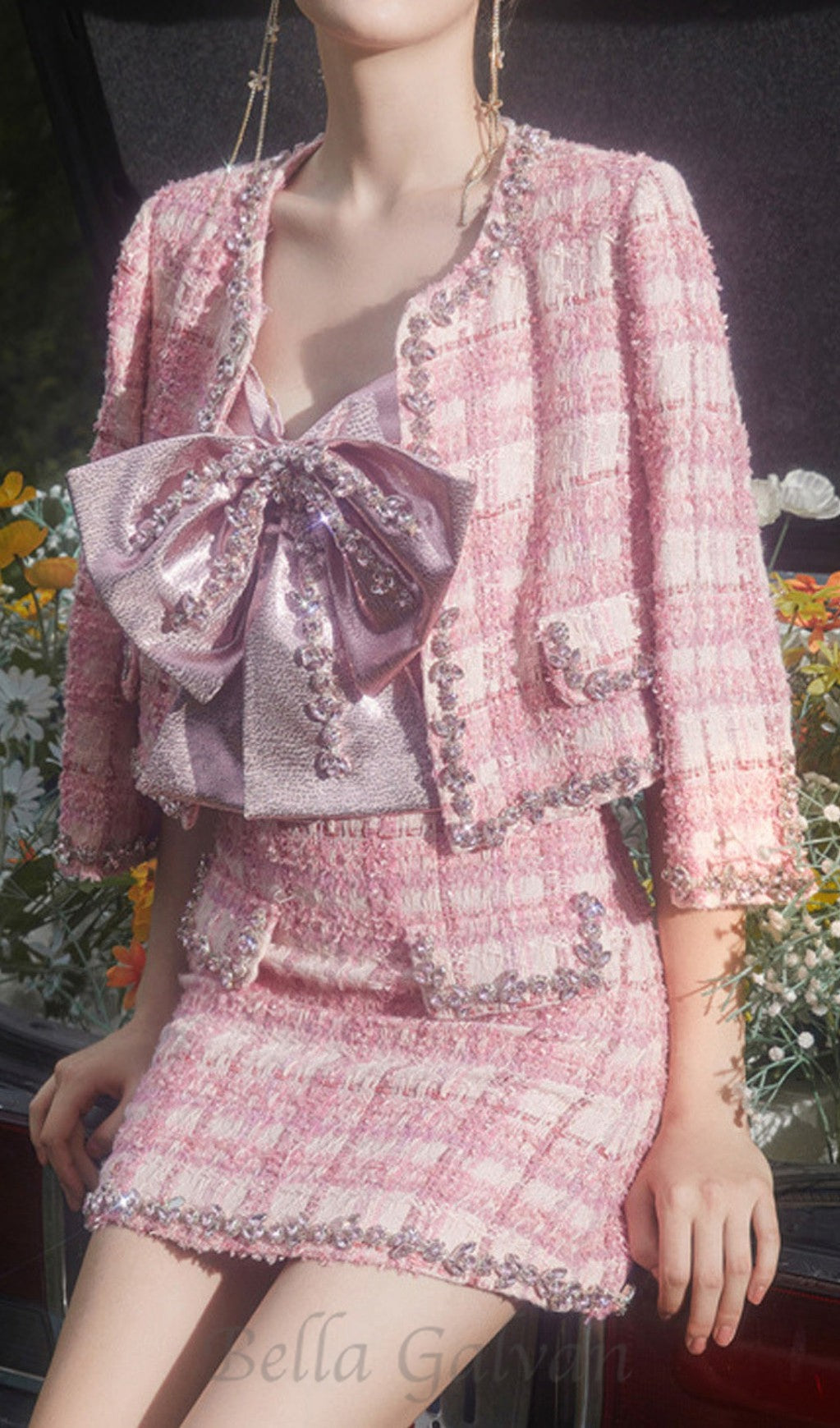 bow rhinestone two-piece set in pink Flowering Girl