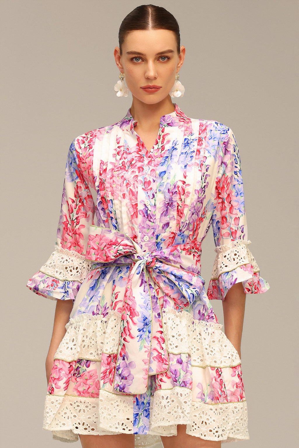Zohara Lace Floral Printed Mini Dress Flowering Girl