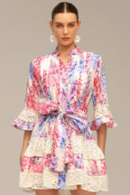Zohara Lace Floral Printed Mini Dress Flowering Girl