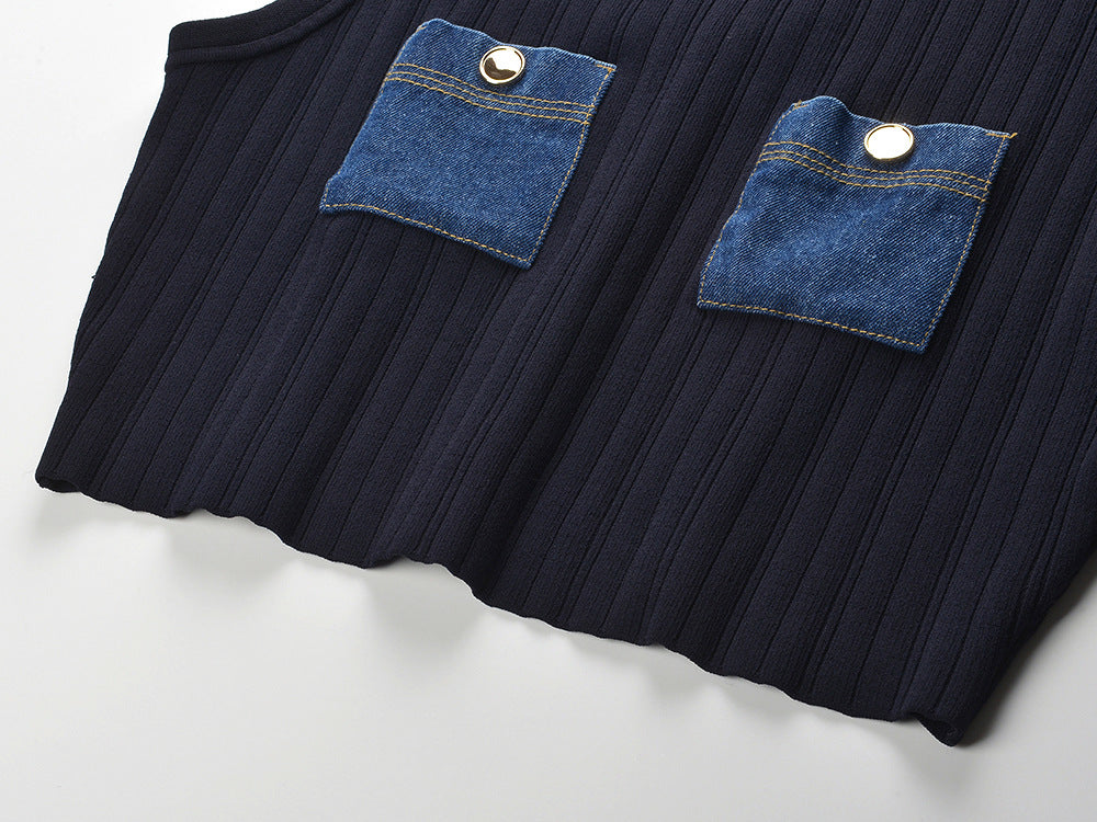 Knit Denim Top & Mini Skirt Flowering Girl