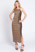 Gold Criss Cross Back Midi Dress Flowering Girl