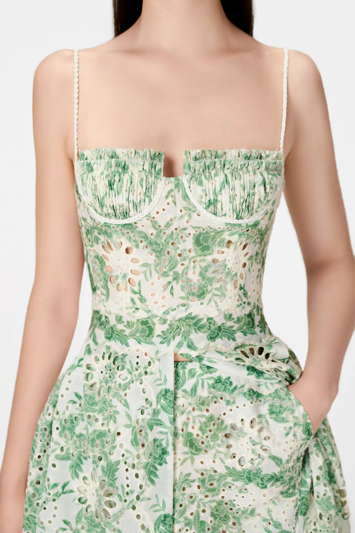 Abetzi Floral Embroidered Shorts & Maxi Dress Set - Green Flowering Girl