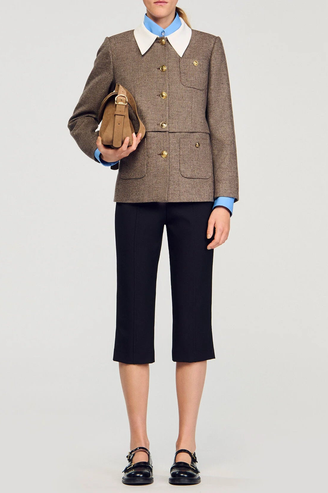 Setlla Houndstooth Suit Jacket In Brown Flowering Girl