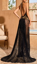 Mavek Backless Lace Leopard Maxi Dress Flowering Girl