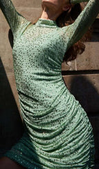 Jacinta Green Crystal Long Sleeve Mini Dress Flowering Girl