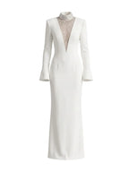 Long Sleeve Crystal Mesh Maxi Dress White Flowering Girl
