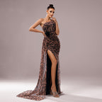 Jocelyn High Slit Feather One-Shoulder Maxi Dress Flowering Girl