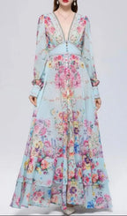 Xaviera Chiffon Mesh A-Line Printed Maxi Dress Flowering Girl