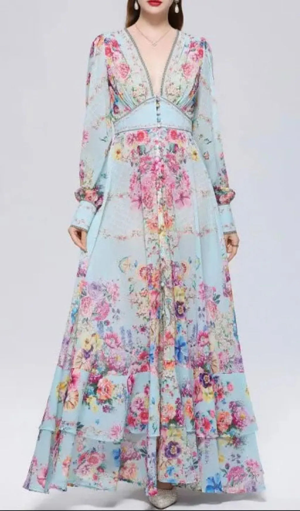 Xaviera Chiffon Mesh A-Line Printed Maxi Dress Flowering Girl