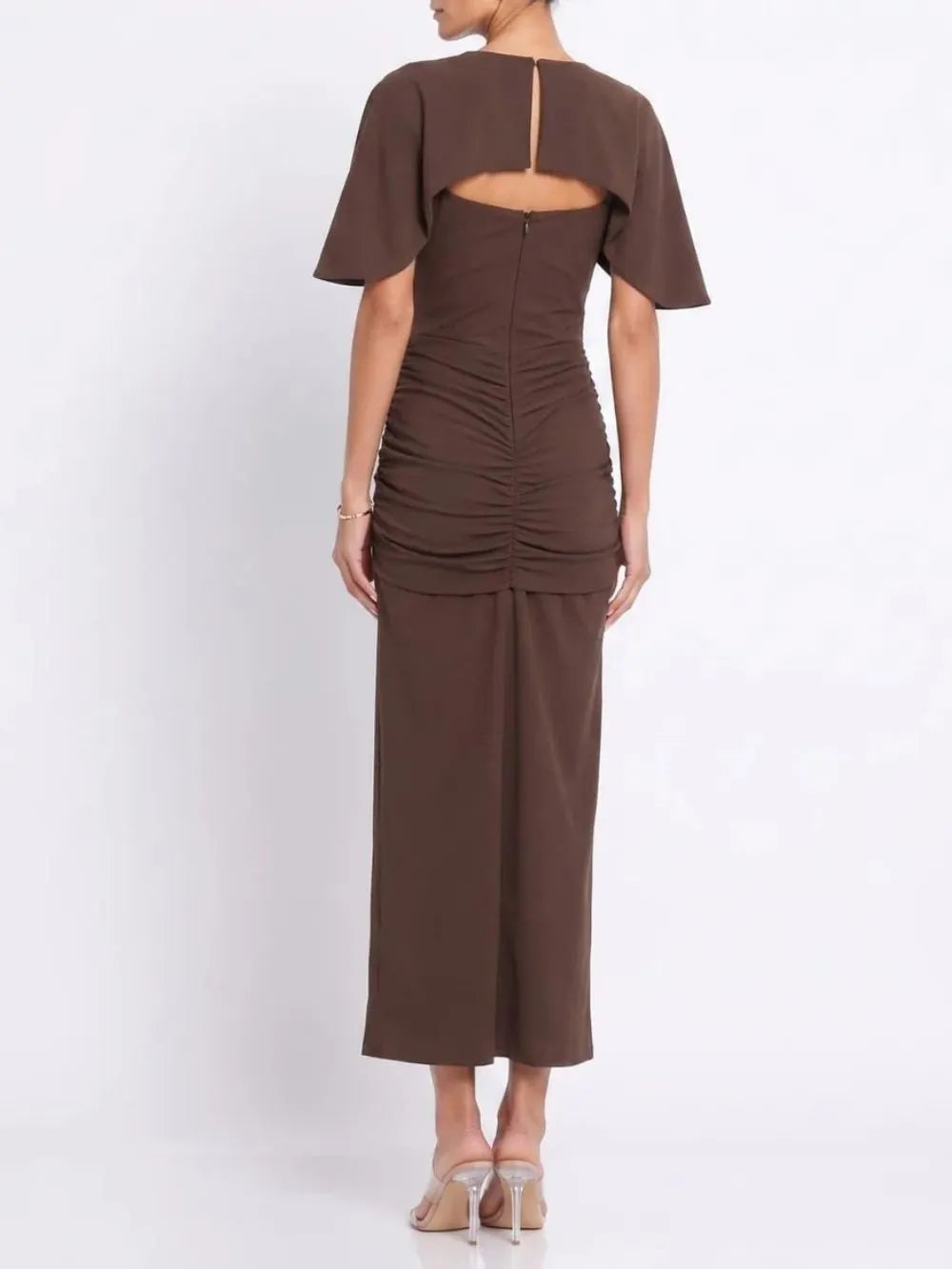 Lyvoria Cape Ruched Maxi Dress Flowering Girl