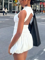 Backless Bubble Mini Dress Flowering Girl