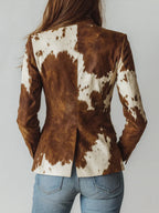 Retro Brown Cow Print Suit Jacket Flowering Girl