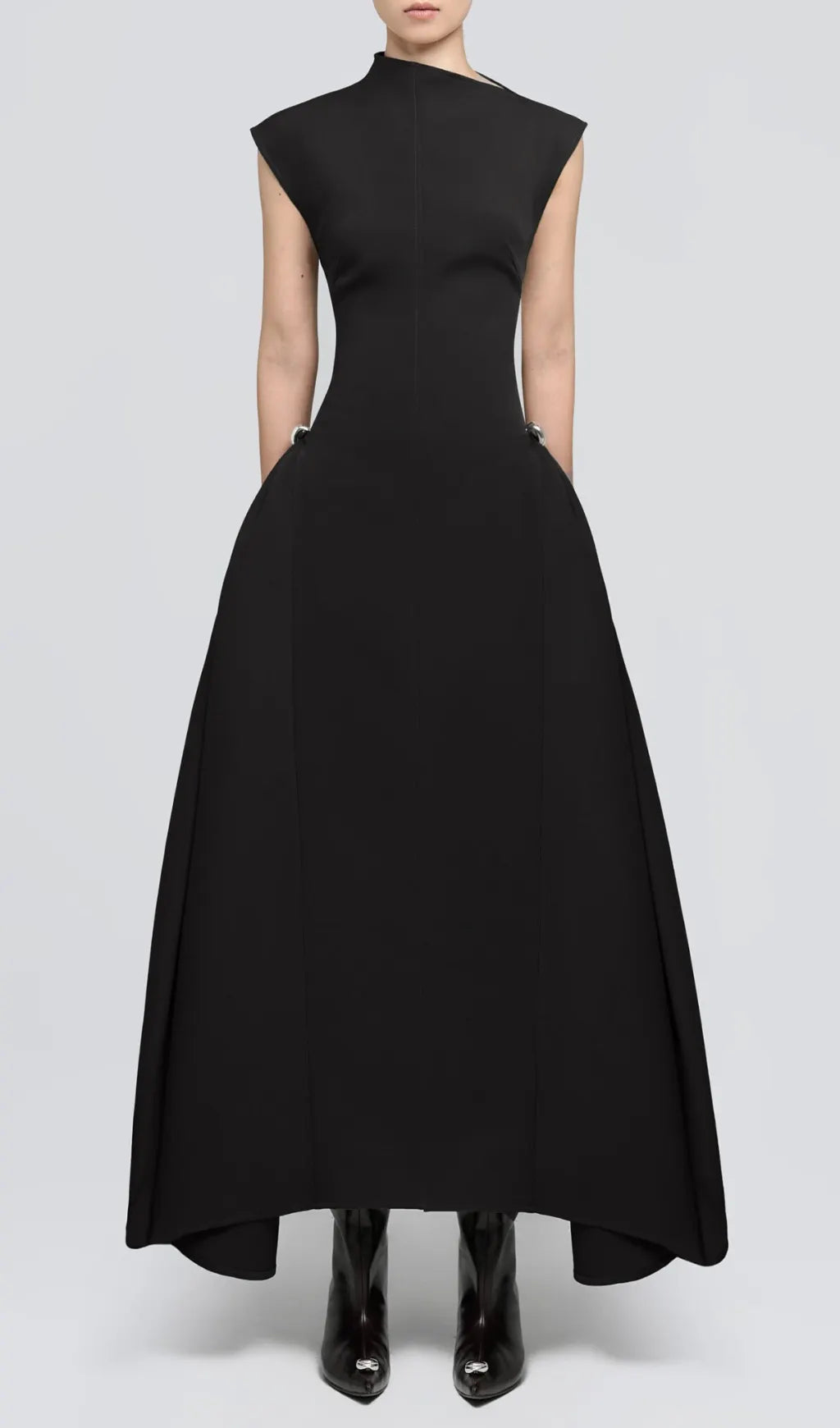 A Line Maxi Dress Black Flowering Girl