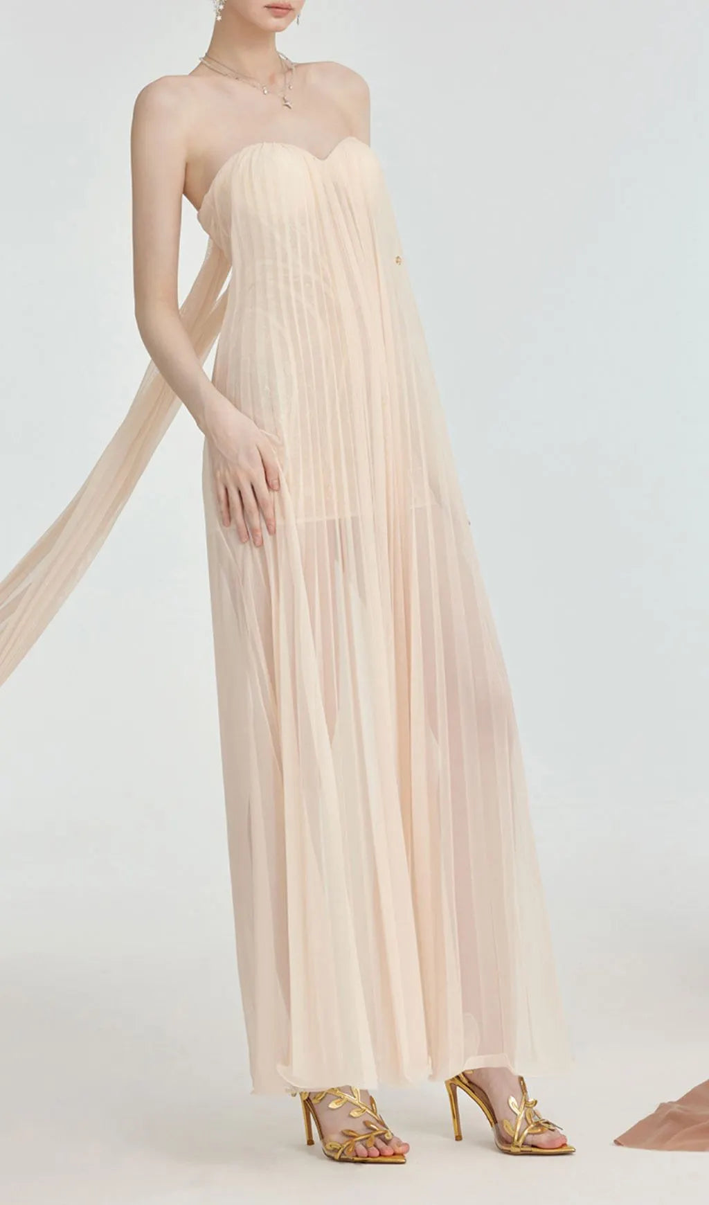 Fintan Apricot Strapless Mesh Lace Maxi Dress Flowering Girl