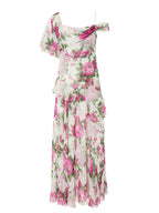 White Off-The-Shoulder Floral Printed Midi Dress Flowering Girl