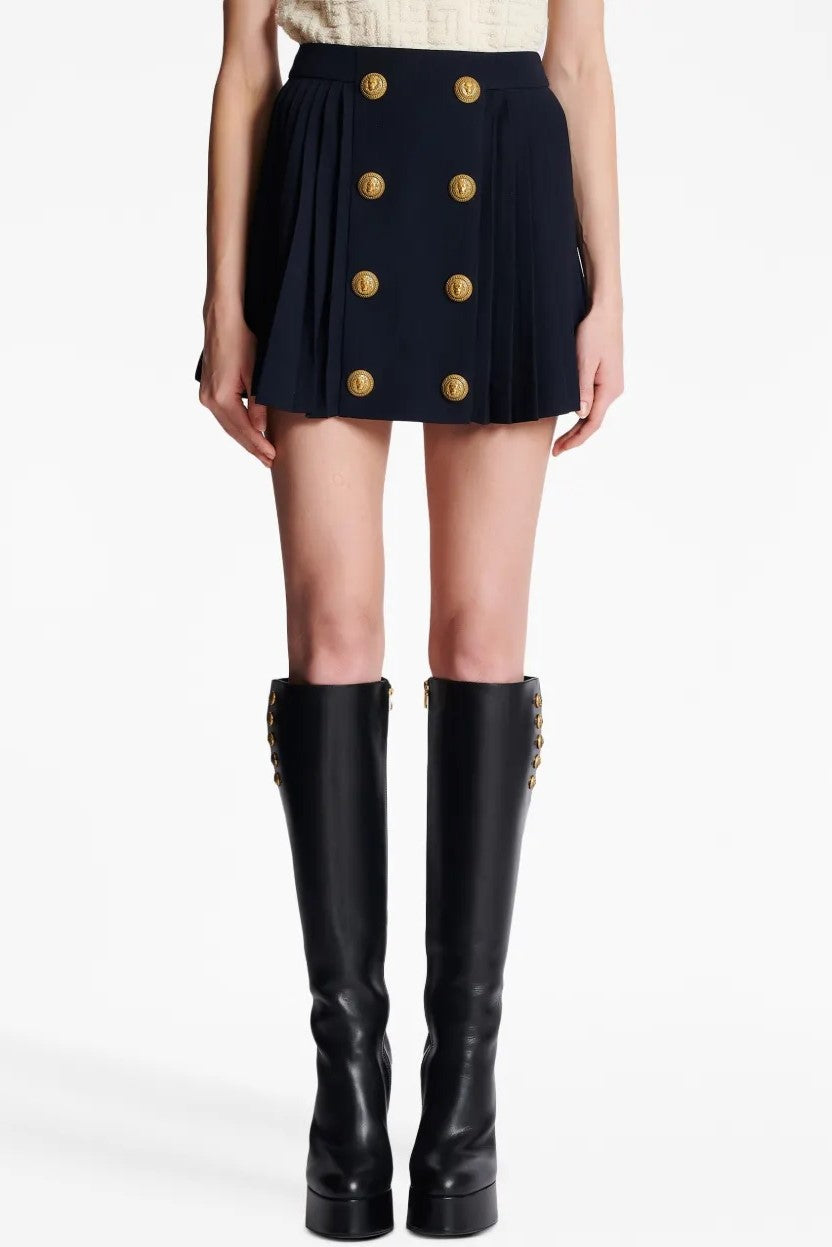 Megumi Gold Button Pleated Mini Skirt Flowering Girl