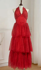 Janika Dot Halter Layered Maxi Dress Flowering Girl