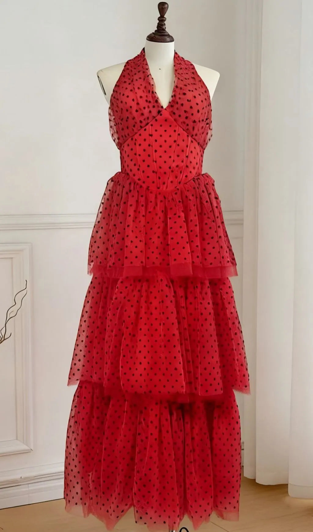 Janika Dot Halter Layered Maxi Dress Flowering Girl