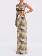 Qyronel Cowl Neck Leopard Skirt Set Flowering Girl