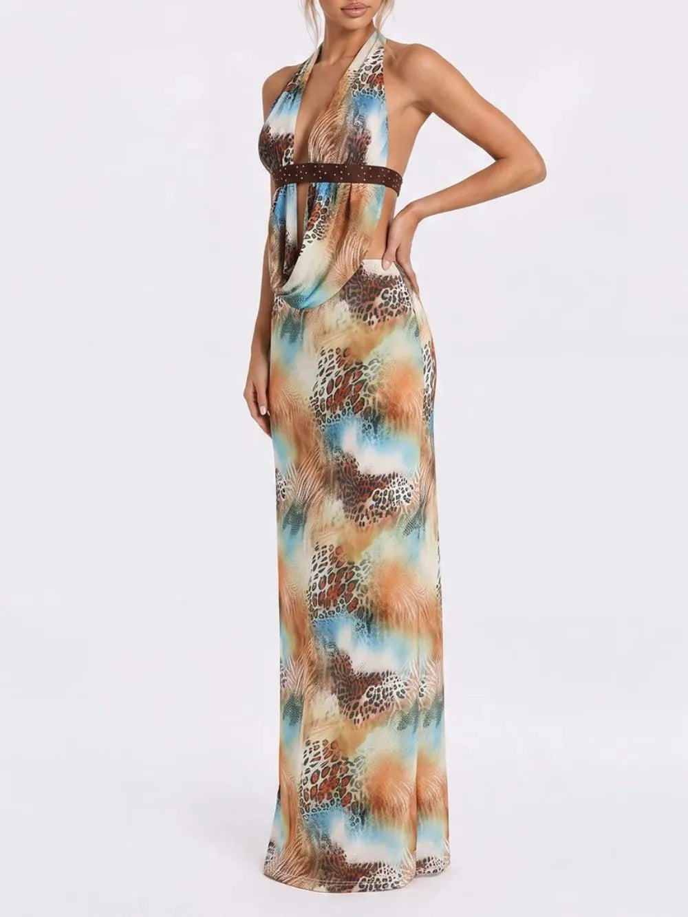 Qyronel Cowl Neck Leopard Skirt Set Flowering Girl