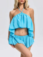 Wielka Halterneck Ruffle Shorts Set Flowering Girl
