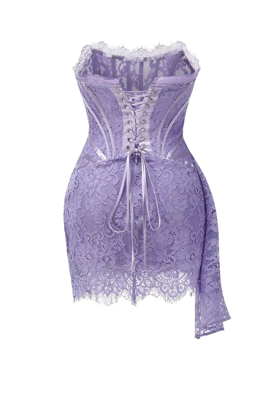 Purple Lace Corset Strapless Draped Mini Dress Flowering Girl