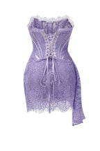 Purple Lace Corset Strapless Draped Mini Dress Flowering Girl