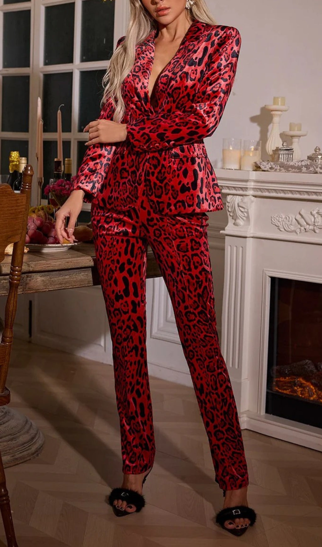 Cliff Red Long Sleeve Leopard Blazer Set Flowering Girl