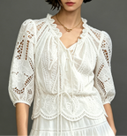 White Eyelet Lace Tiered Maxi Dress With Puff Sleeves Flowering Girl