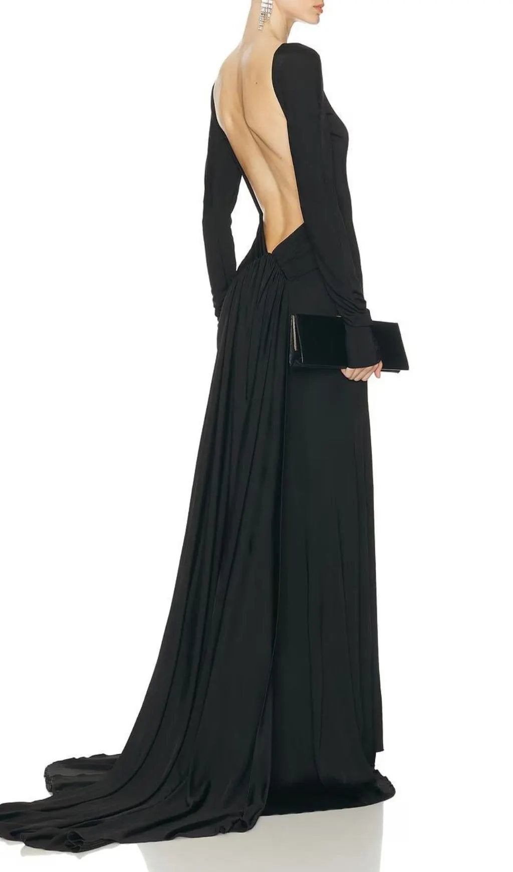 Iiona Black Backless Long Sleeve Maxi Dress Flowering Girl