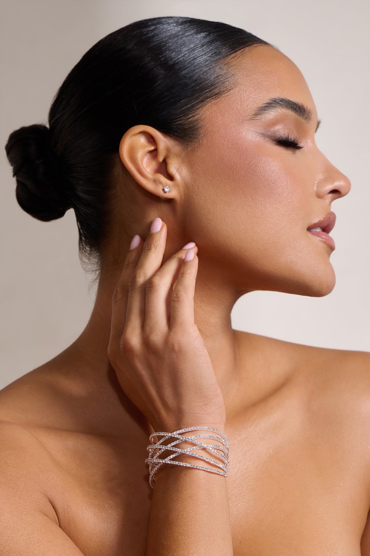 Silver Diamante Layered Cuff Bracelet Flowering Girl