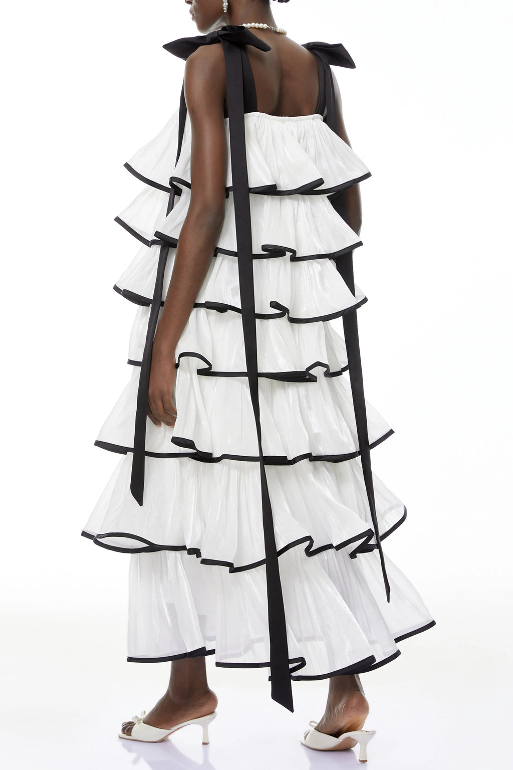 Mandy White Layer Ruffled Maxi Dress With Bows Flowering Girl
