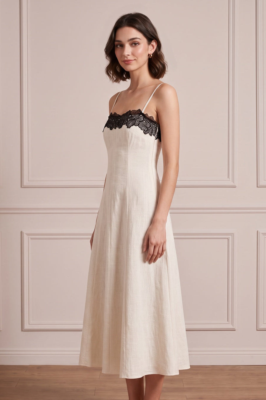 Off-White Linen-Blend A-Line Dress Flowering Girl