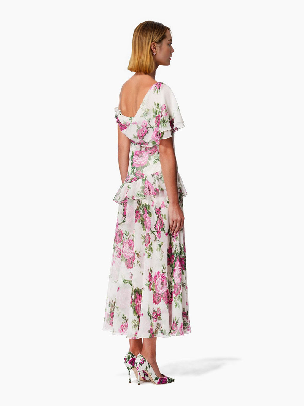 White Off-The-Shoulder Floral Printed Midi Dress Flowering Girl