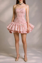 Katherine Embroidered Lace Ruffle Mini Dress In Pink Flowering Girl